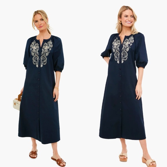 TUCKERNUCK Navy Embroidered Etta Dress - Picture 1 of 5